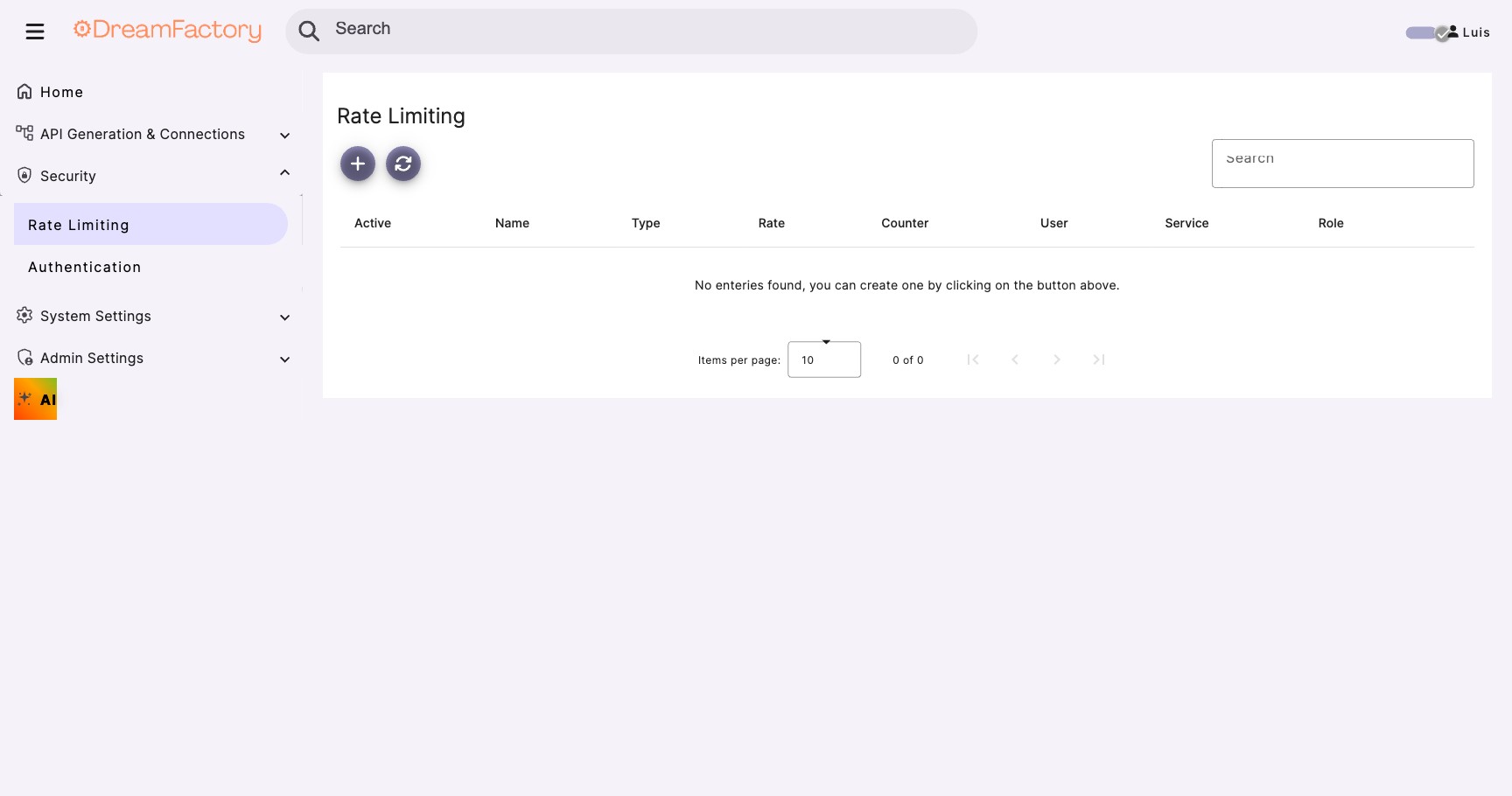 DreamFactory rate limiting configuration