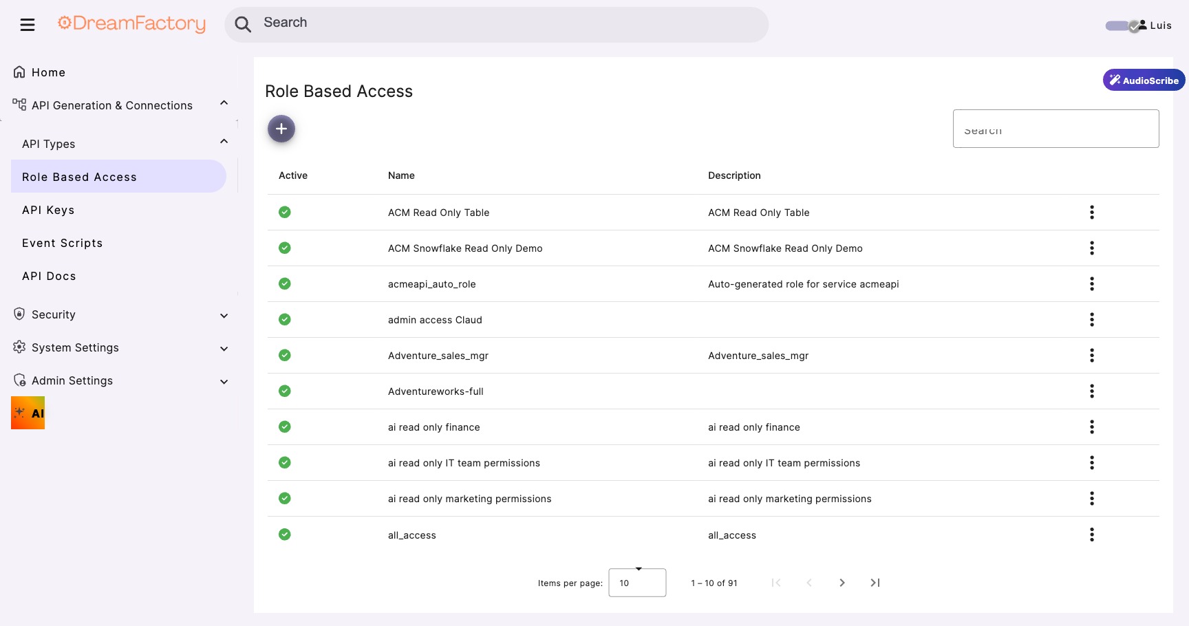 DreamFactory role-based access control configuration